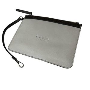 Guess Travel Satchel Bag Zipper Top Off White Black & Brown Trim Silver Hardware